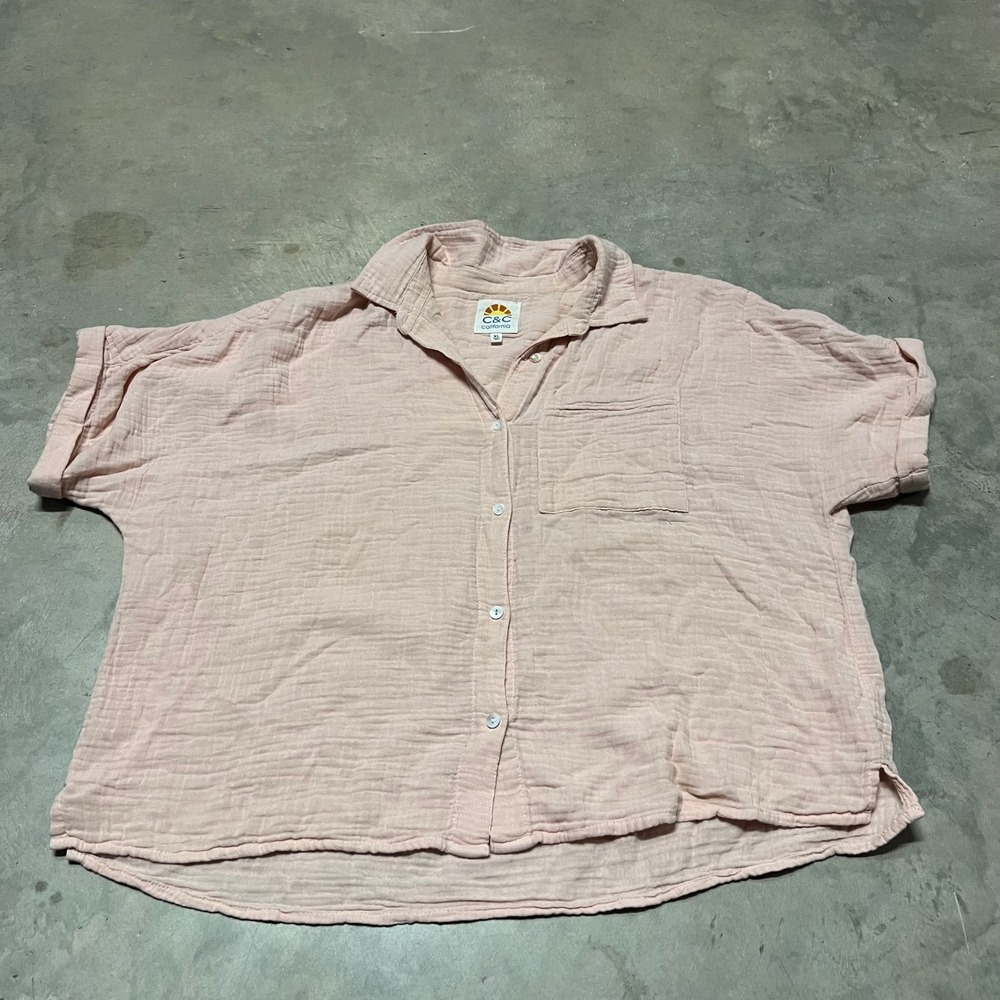 C&C California Pink Cotton Double Gauze Button Up Shirt XL 89A02141B